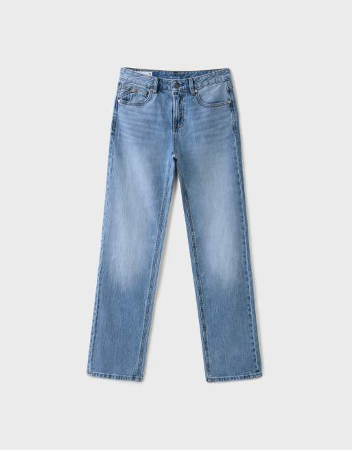 Stradivarius jean droit effet vintage délavage denim gris clair, 6 de 7