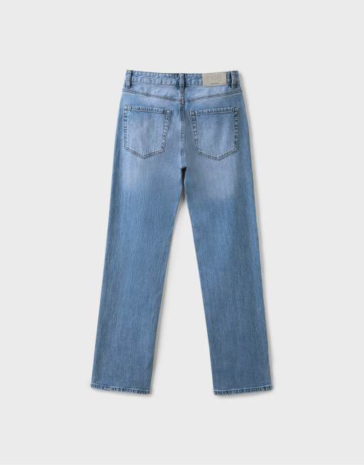 Stradivarius jean droit effet vintage délavage denim gris clair, 7 de 7