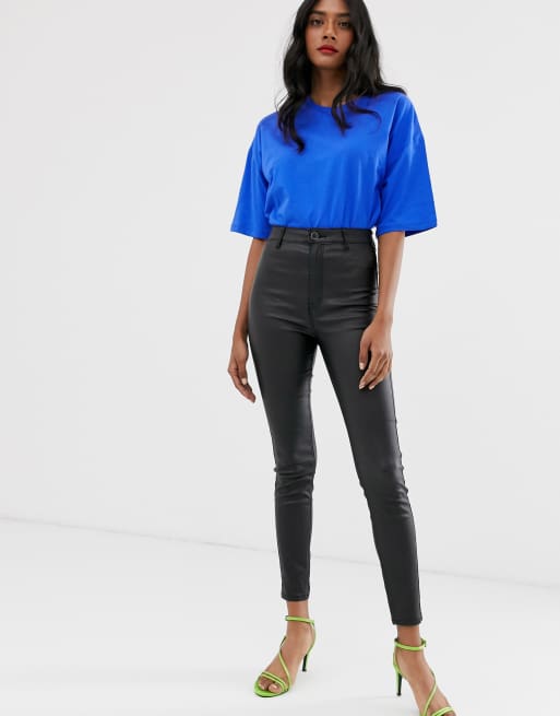 Stradivarius Jean enduit taille haute Noir ASOS