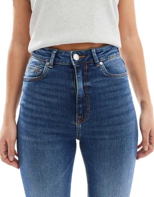 Stradivarius - Jean évasé taille haute coupe courte - Bleu moyen, 5 de 5