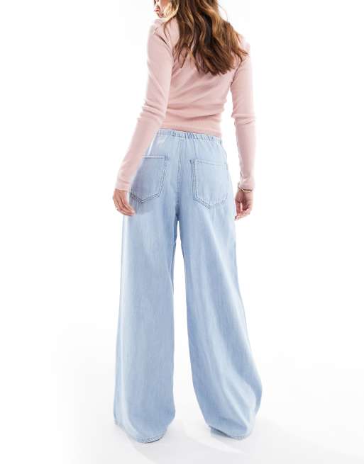 Wide Leg Pull Bleu Stradivarius Stradivarius Jean Large Fluide Bleu