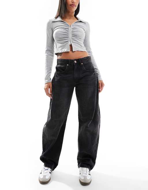 Stradivarius - Jean large - Noir délavé
