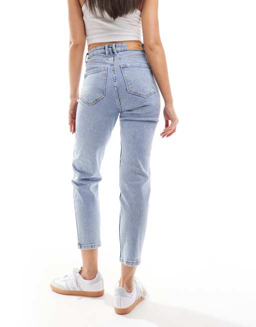 Stradivarius - Jean mom stretch coupe slim en coton - Bleu délavé - LBLUE, 4 de 5
