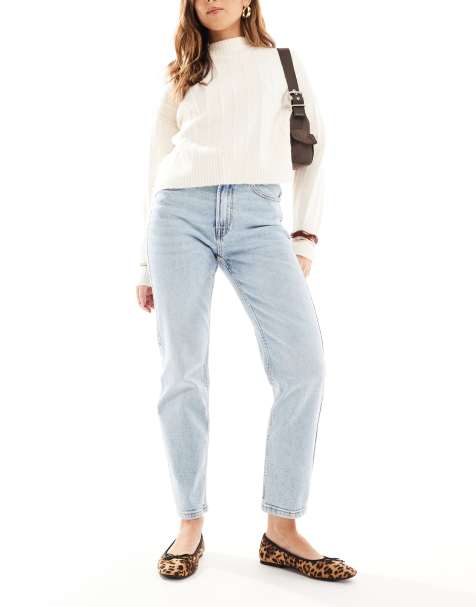 Stradivarius - Jean mom stretch coupe slim en coton - Bleu délavé - view 1