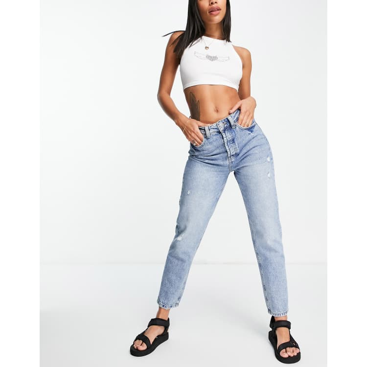 Jean mom taille haute stradivarius on sale