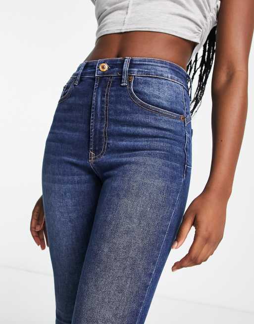 Stradivarius - Jean push-up skinny à taille haute et déchirures - Bleu moyen , 2 de 4