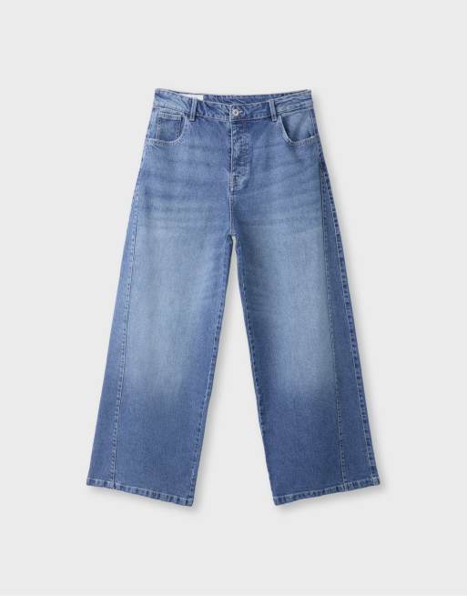 Stradivarius jean super large à taille basse en denim bleu moyen, 6 de 7
