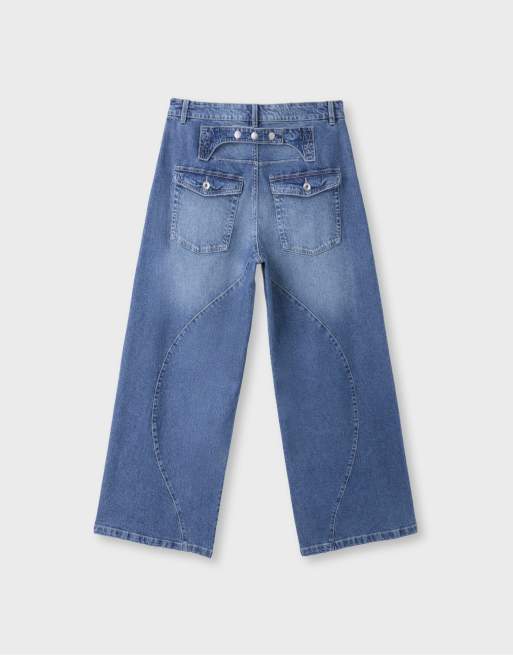 Stradivarius jean super large à taille basse en denim bleu moyen, 7 de 7