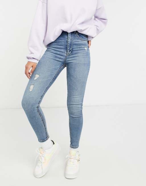 Stradivarius - Jean super skinny taille haute - Bleu clair