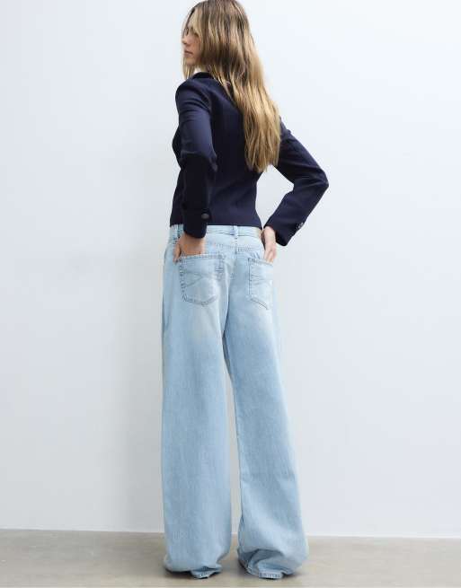 Stradivarius - Jean taille basse à double boutonnage - Bleu moyen clair, 2 de 4