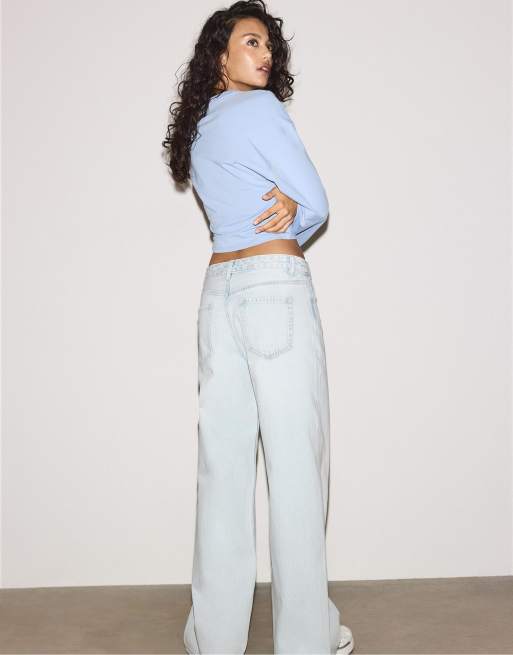 Stradivarius - Jeans a fondo ampio color candeggiato chiaro, 2 di 4