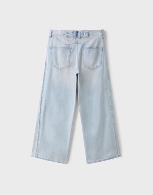 Stradivarius jeans a gamba super ampia a pieghe in lavaggio chiaro, 7 di 7
