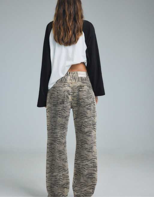Stradivarius jeans a sigaretta stampati color vaniglia, 3 di 7