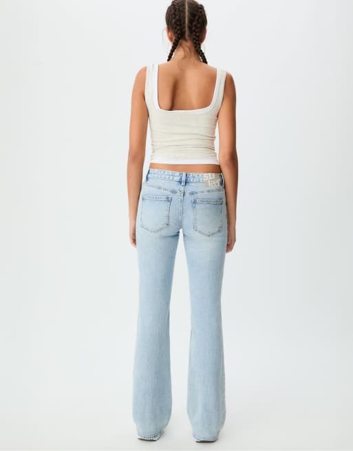 Stradivarius - Jeans a zampa a vita bassa blu medio chiaro, 2 di 4