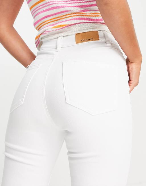 Stradivarius - Jeans a zampa elasticizzati bianchi con spacco, 2 di 4
