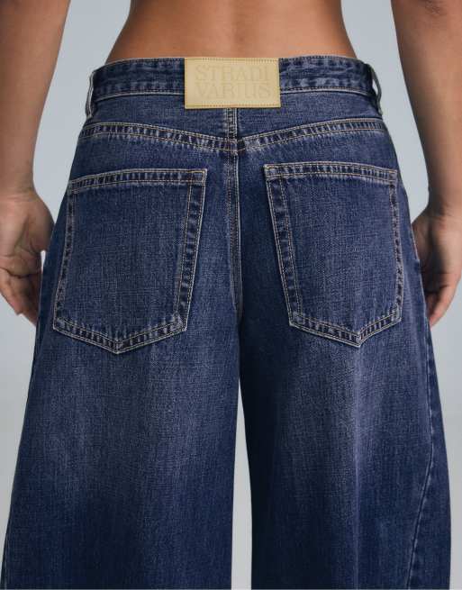 Stradivarius jeans baggy con vita incrociata in denim lavaggio medio, 4 di 7