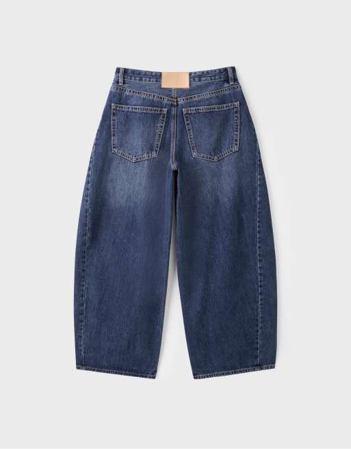 Stradivarius jeans baggy con vita incrociata in denim lavaggio medio, 7 di 7