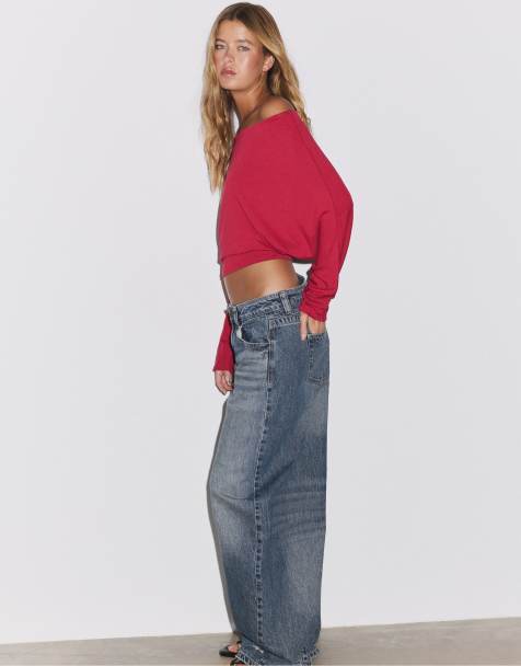 Stradivarius jeans balloon a vita bassa in denim blu medio - view 1