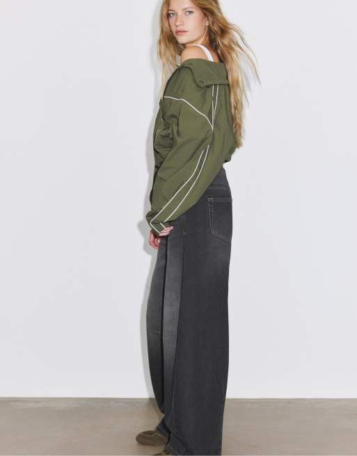 Stradivarius jeans balloon a vita bassa in denim grigio scuro, 3 di 6