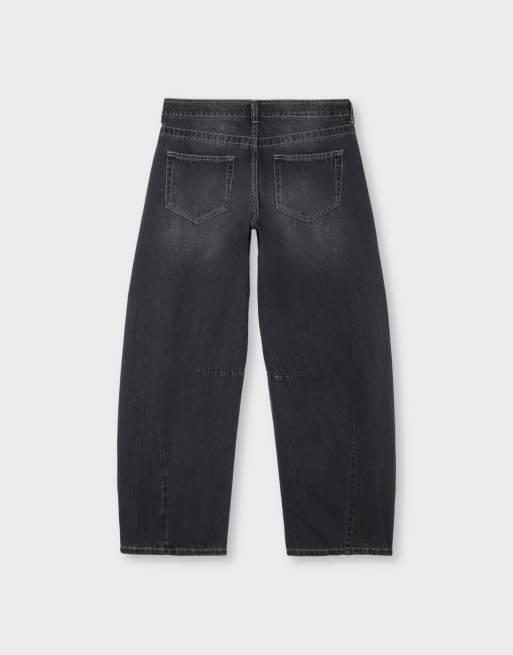 Stradivarius jeans balloon a vita bassa in denim grigio scuro, 6 di 6