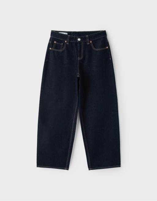 Stradivarius jeans barrel fit D80 in denim blu scuro, 6 di 7