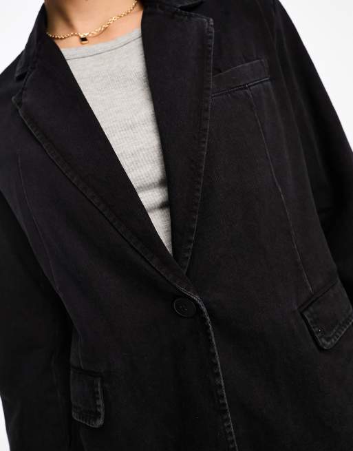Stradivarius – Jeans-Blazer in verwaschenem Schwarz , 3 von 4