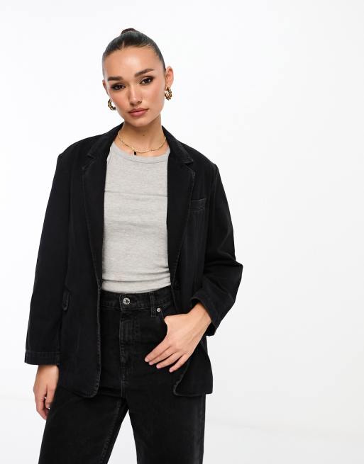 Stradivarius – Jeans-Blazer in verwaschenem Schwarz , 4 von 4