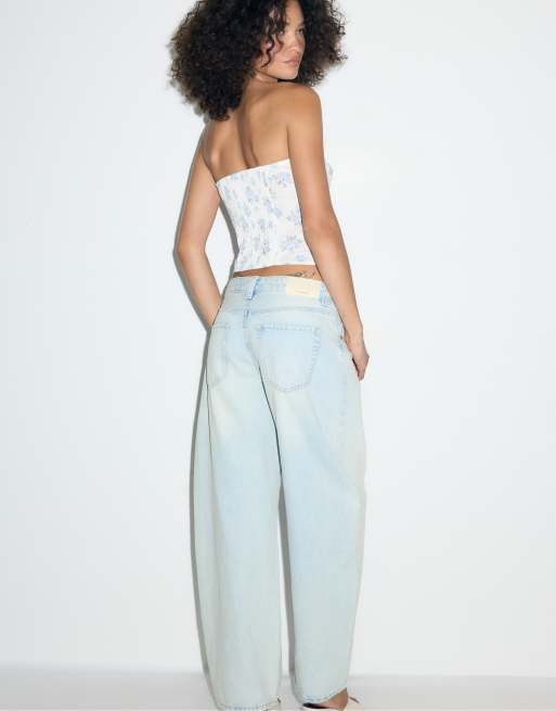 Stradivarius - Jeans cilindrici D80 sovratinti in denim blu medio, 3 di 7