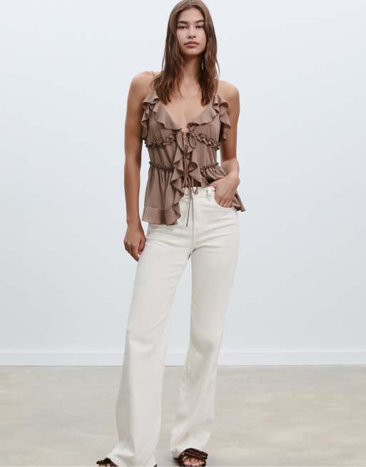 Stradivarius - Jeans comfort dritti color vaniglia