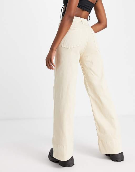 Stradivarius - Jeans con fondo ampio e cuciture sul davanti color pietra, 4 di 4