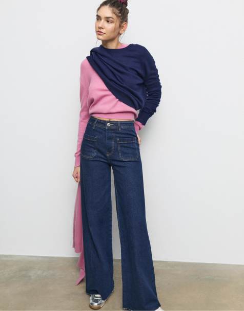 Stradivarius - Jeans dritti blu scuro con tasche - view 1