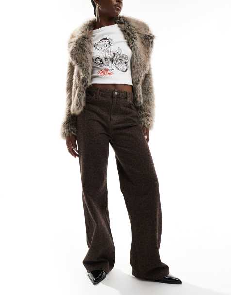 Stradivarius - Jeans i mørk vask med lige ben og leopardprint - view 1