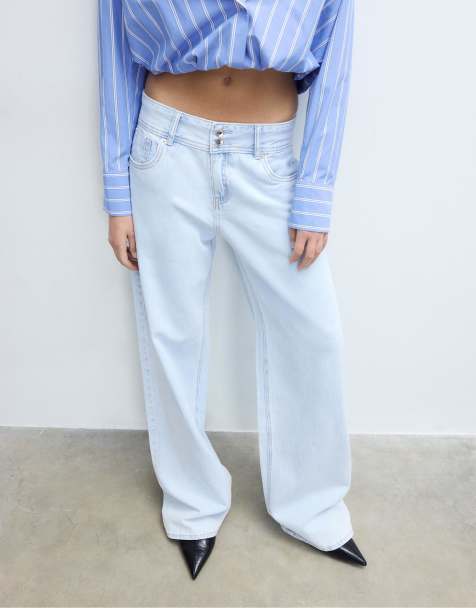 Stradivarius – Jeans in heller Bleich-Waschung mit niedrigem Bund und zwei Knöpfen - view 1