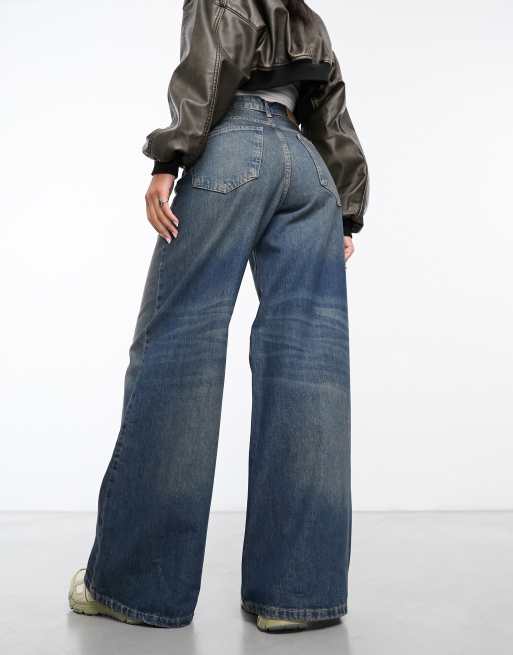 Stradivarius - Jeans med super vide ben i falmet vintagevask , 2 af 5