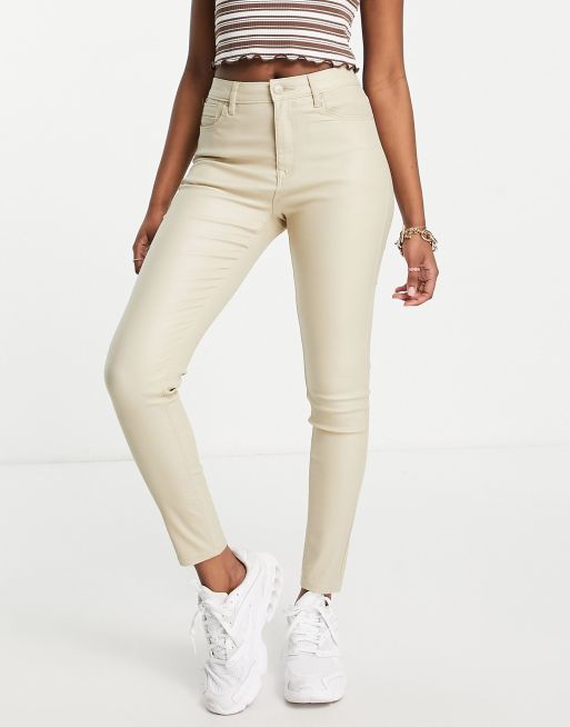 Stradivarius - Jeans met coating en hoge taille in ecru
