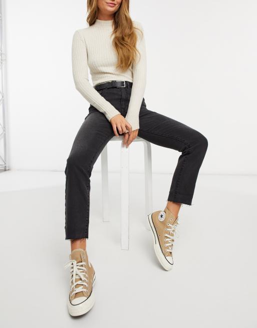 Stradivarius - Jeans met rechte pijpen en hoge taille in zwart
