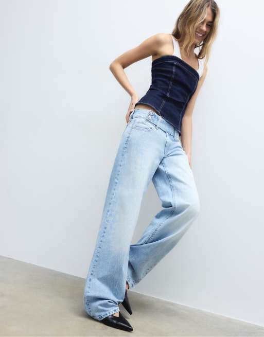 Stradivarius - Jeans met rechte pijpen, lage taille en lusjes in medium lichtblauw denim, 2 van 4