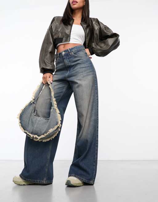 Stradivarius - Jeans met superwijde pijpen in vervaagde vintage wassing 