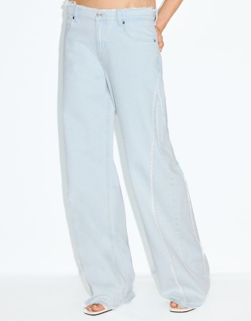 Stradivarius - Jeans met wijde pijpen en lage taille in medium lichtblauw denim, 2 van 4