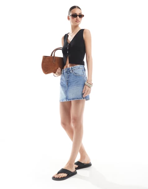 Stradivarius – Jeans-Minirock in Mittelblau - view 1