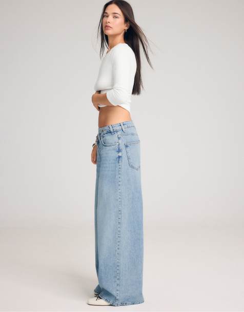 Stradivarius Jeans mit Wickelbund in mittelhellblauem Denim - view 1