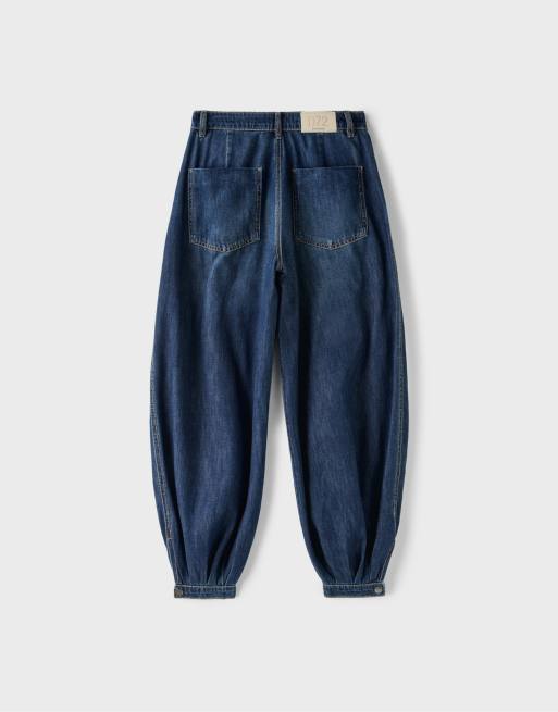 Stradivarius jeans sarouel 100% cotone lavaggio denim medio, 7 di 7