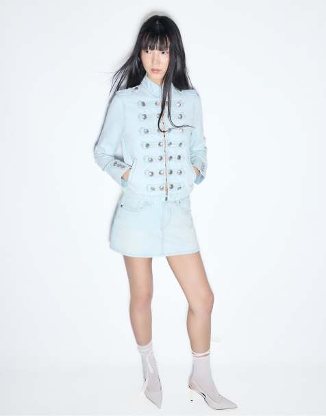 Stradivarius – Jeans-Set im Military-Stil in mittlerem Hellblau - view 1
