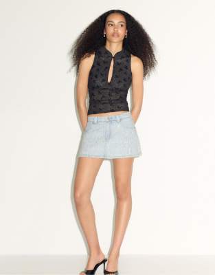 Jeans-Skort in Mittelblau mit Strassverzierung Blau 40