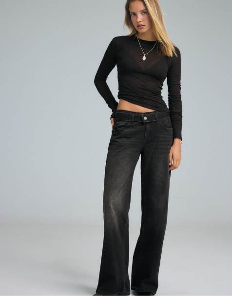 Stradivarius jeans wide leg a doppia vita in denim nero slavato - view 1