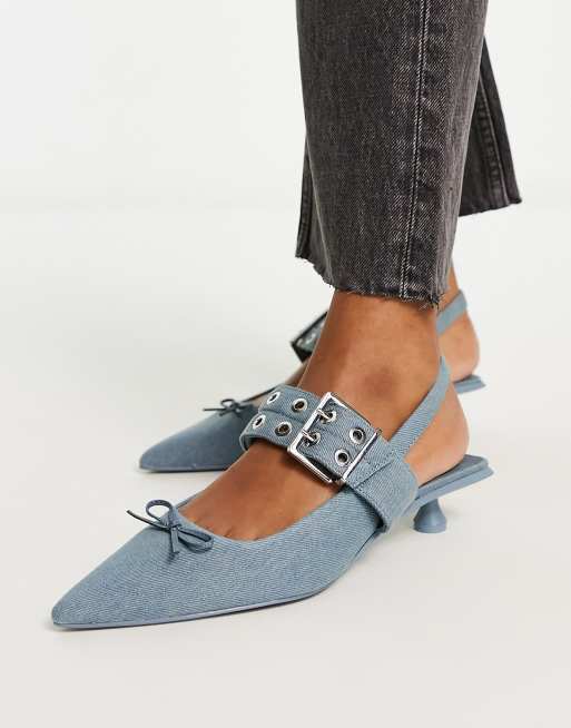 Stradivarius – Jeansowe buty na obcasach-kaczuszkach ze sprzączką , 4 z 4