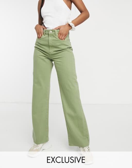 Stradivarius – Jeansy typu dad w stylu lat 90., w spranym kolorze khaki