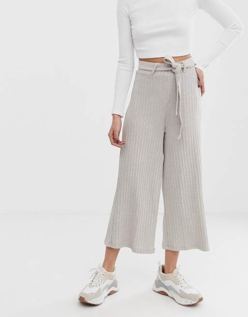 Stradivarius jersey culotte with belt in beige