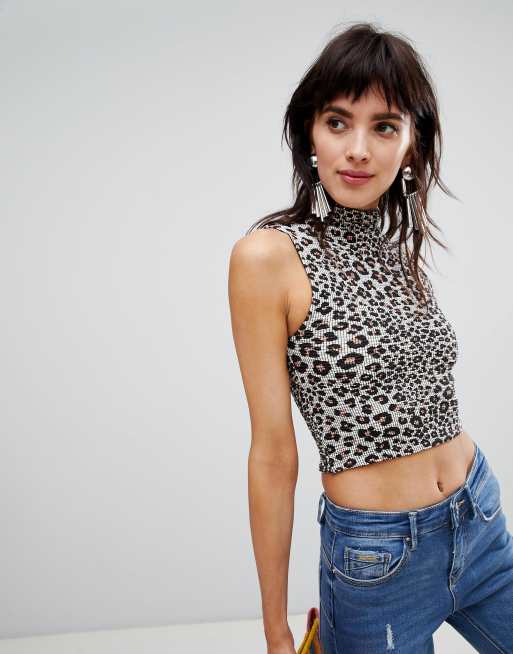 Penetrar Toro Abrasivo Stradivarius jersey leopard print top high neck sleeveless | ASOS