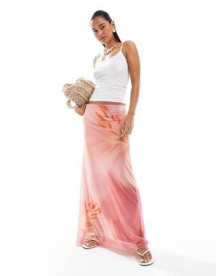 jersey maxi skirt in floral print-Multi